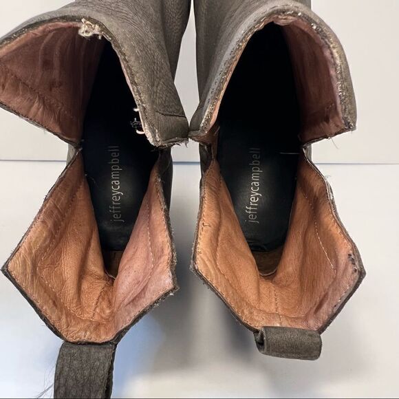 Jeffrey Campbell Oshea Leather Taupe Block Heeled Ankle Booties 10 - Picture 8 of 11